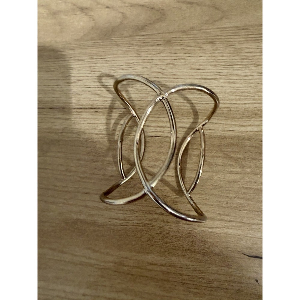 Gold Tone Openwork Cuff Bracelet Wide Statement Modernist Bangle 6"